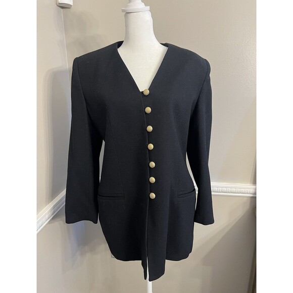Oleg Cassini Jackets & Blazers - Vintage Oleg Cassini Blazer 100% Wool Black Gold Buttons Size 10